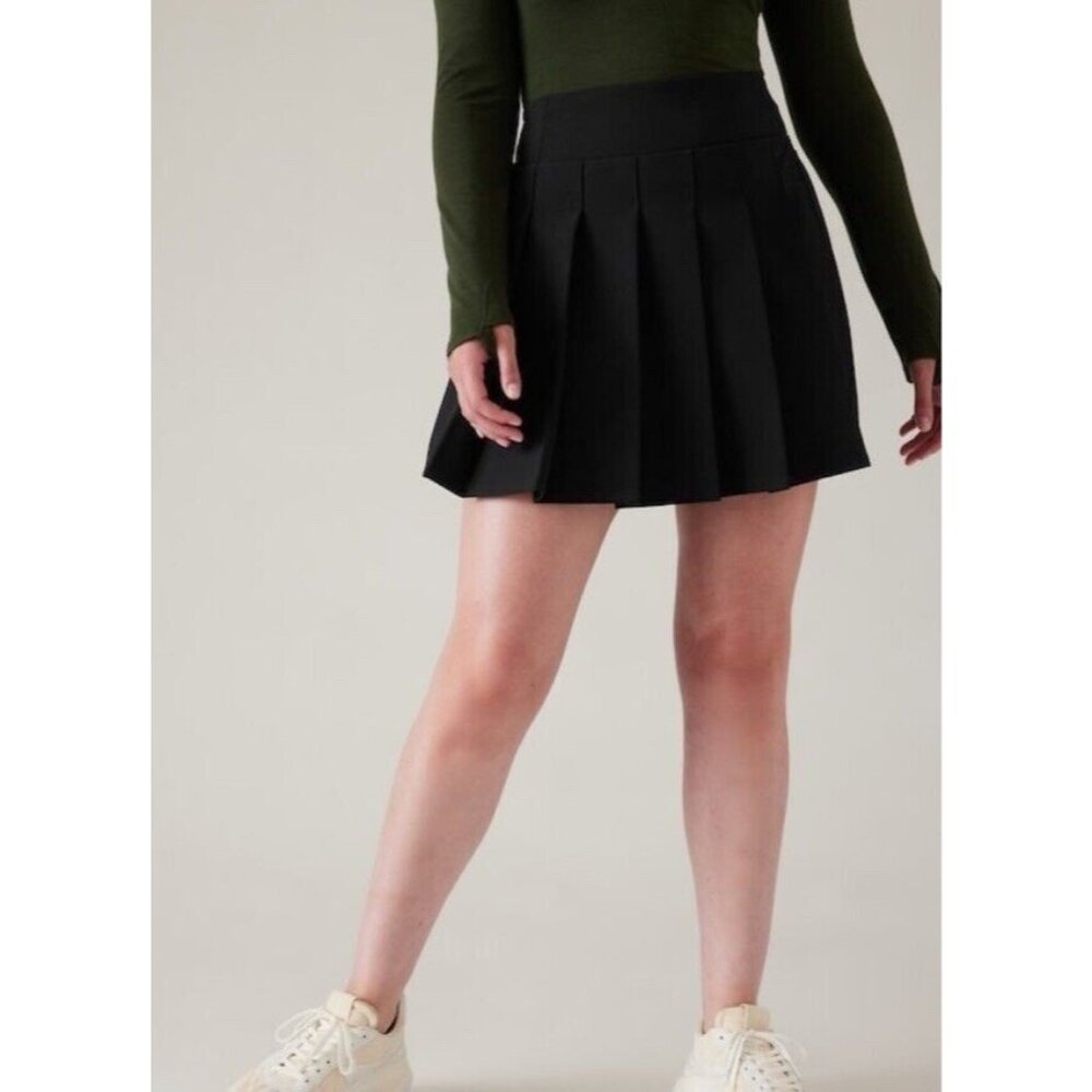 Athleta Women's Endless Pleated Skort Size 6 Black Stretch Polyester New $79